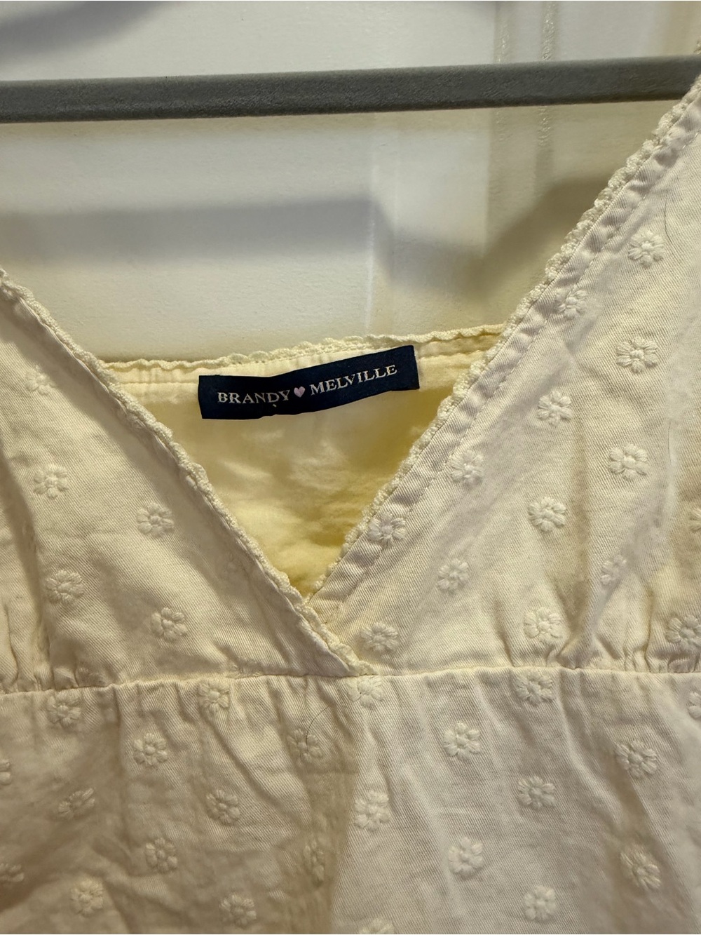 Brandy Melville Cream Floral-Embroidered V-Neck Camisole